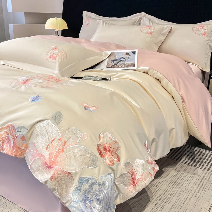 91家纺网 家纺一手货源 找家纺 （总）桃园 新款纯棉全棉长绒棉刺绣绣花四件套  高端礼盒-倾城系列