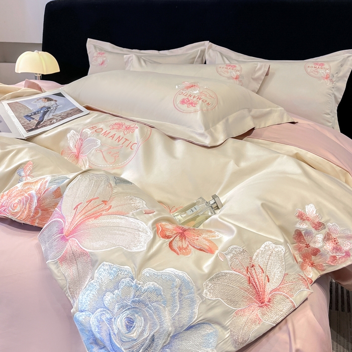 91家纺网 家纺一手货源 找家纺 （总）桃园 新款纯棉全棉长绒棉刺绣绣花四件套  高端礼盒-倾城系列