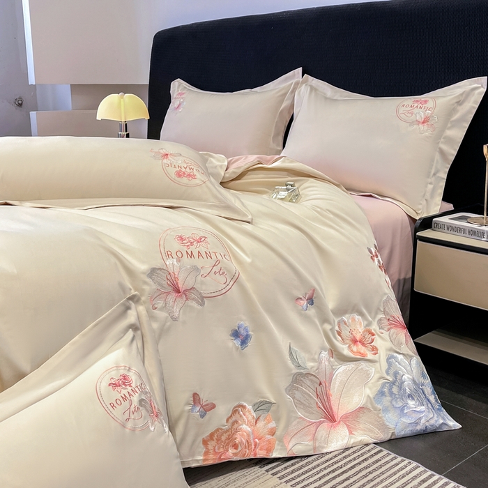 91家纺网 家纺一手货源 找家纺 （总）桃园 新款纯棉全棉长绒棉刺绣绣花四件套  高端礼盒-倾城系列