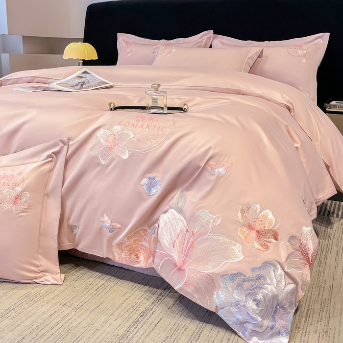 91家纺网 家纺一手货源 找家纺 （总）桃园 新款纯棉全棉长绒棉刺绣绣花四件套  高端礼盒-倾城系列