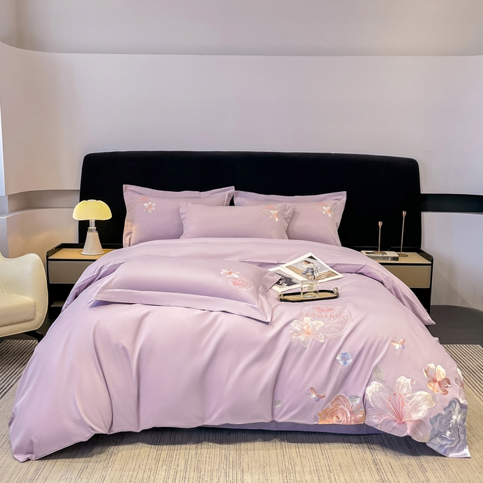 91家纺网 家纺一手货源 找家纺 桃园 新款纯棉全棉长绒棉刺绣绣花四件套  高端礼盒-倾城系列 倾城-香芋紫