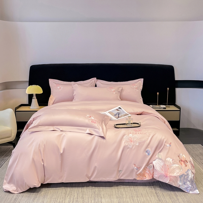 91家纺网 家纺一手货源 找家纺 桃园 新款纯棉全棉长绒棉刺绣绣花四件套  高端礼盒-倾城系列 倾城-轻奢粉