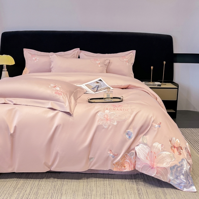 91家纺网 家纺一手货源 找家纺 桃园 新款纯棉全棉长绒棉刺绣绣花四件套  高端礼盒-倾城系列 倾城-轻奢粉