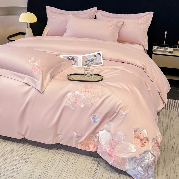 91家纺网 家纺一手货源 找家纺 桃园 新款纯棉全棉长绒棉刺绣绣花四件套  高端礼盒-倾城系列 倾城-轻奢粉