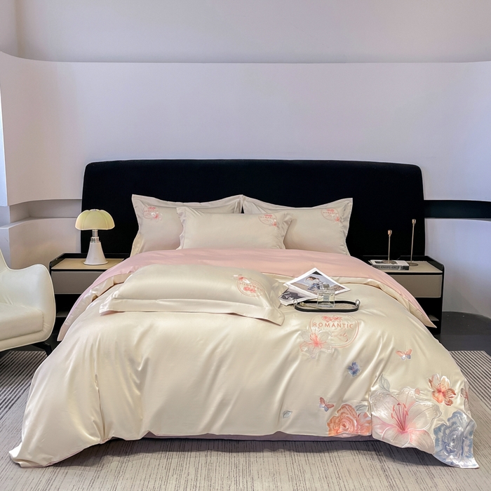 91家纺网 家纺一手货源 找家纺 桃园 新款纯棉全棉长绒棉刺绣绣花四件套  高端礼盒-倾城系列 倾城-白粉