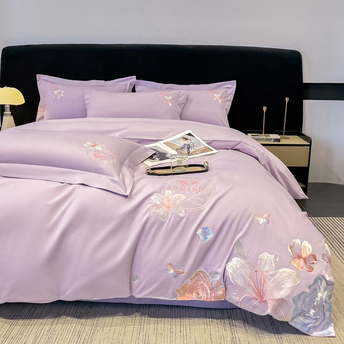 91家纺网 家纺一手货源 找家纺 桃园 新款纯棉全棉长绒棉刺绣绣花四件套  高端礼盒-倾城系列 倾城-香芋紫