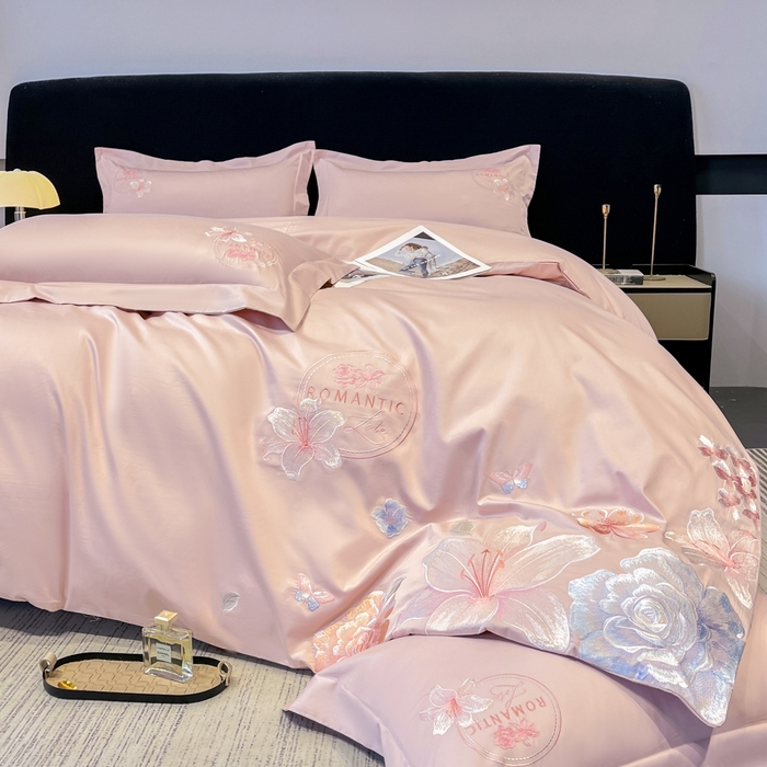 91家纺网 家纺一手货源 找家纺 桃园 新款纯棉全棉长绒棉刺绣绣花四件套  高端礼盒-倾城系列 倾城-轻奢粉