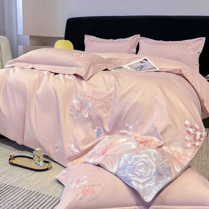 91家纺网 家纺一手货源 找家纺 桃园 新款纯棉全棉长绒棉刺绣绣花四件套  高端礼盒-倾城系列 倾城-轻奢粉