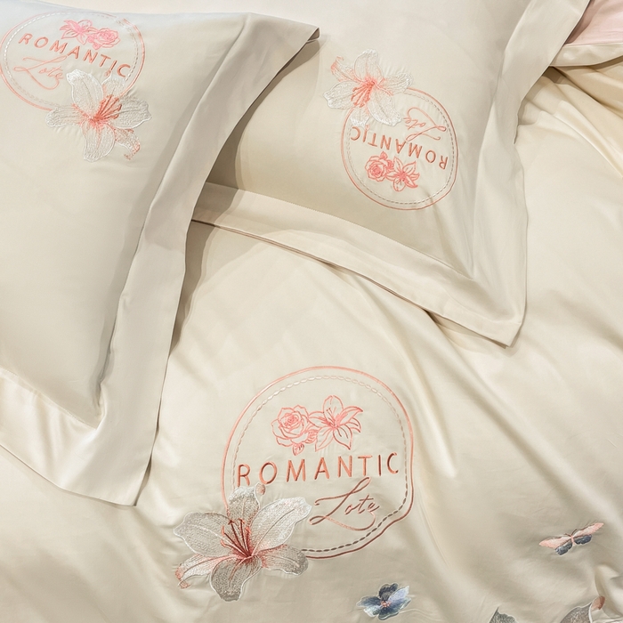 91家纺网 家纺一手货源 找家纺 桃园 新款纯棉全棉长绒棉刺绣绣花四件套  高端礼盒-倾城系列 倾城-白粉