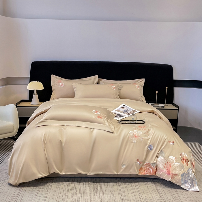 91家纺网 家纺一手货源 找家纺 桃园 新款纯棉全棉长绒棉刺绣绣花四件套  高端礼盒-倾城系列 倾城-香槟