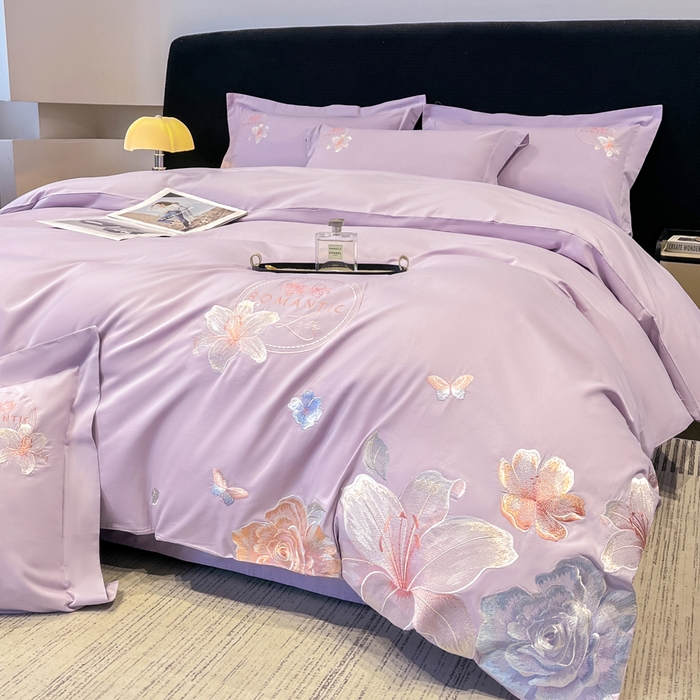 桃园 新款纯棉全棉长绒棉刺绣绣花四件套  高端礼盒-倾城系列 倾城-香芋紫