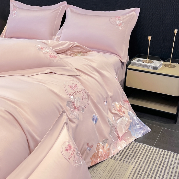 91家纺网 家纺一手货源 找家纺 桃园 新款纯棉全棉长绒棉刺绣绣花四件套  高端礼盒-倾城系列 倾城-轻奢粉