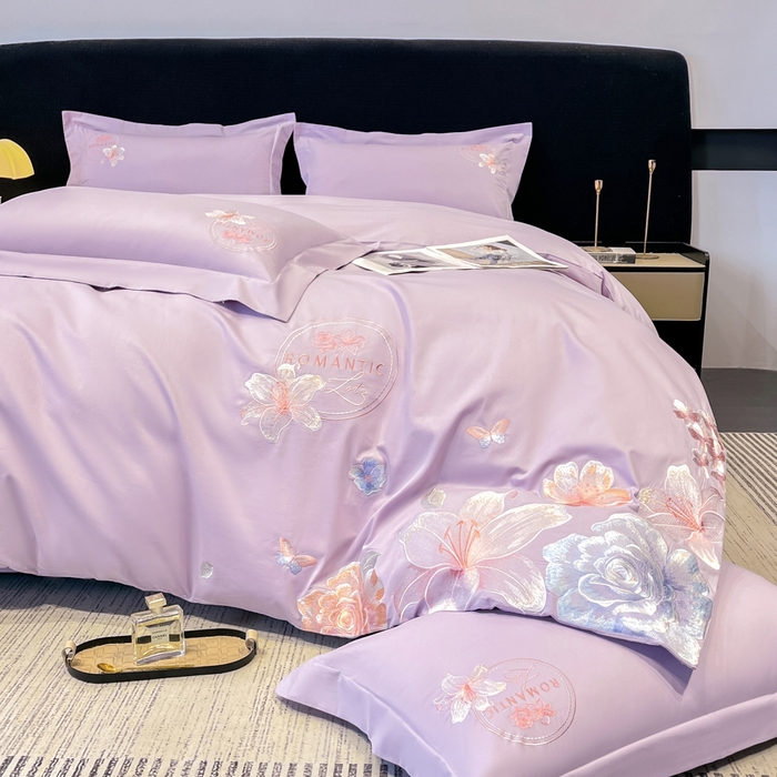 91家纺网 家纺一手货源 找家纺 桃园 新款纯棉全棉长绒棉刺绣绣花四件套  高端礼盒-倾城系列 倾城-香芋紫