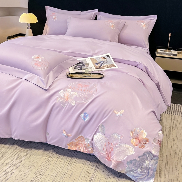 91家纺网 家纺一手货源 找家纺 桃园 新款纯棉全棉长绒棉刺绣绣花四件套  高端礼盒-倾城系列 倾城-香芋紫