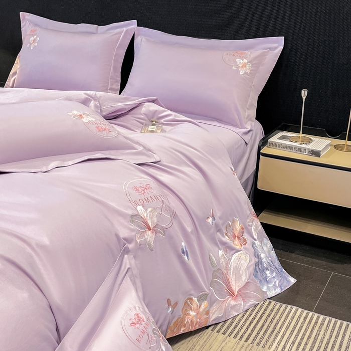 91家纺网 家纺一手货源 找家纺 桃园 新款纯棉全棉长绒棉刺绣绣花四件套  高端礼盒-倾城系列 倾城-香芋紫