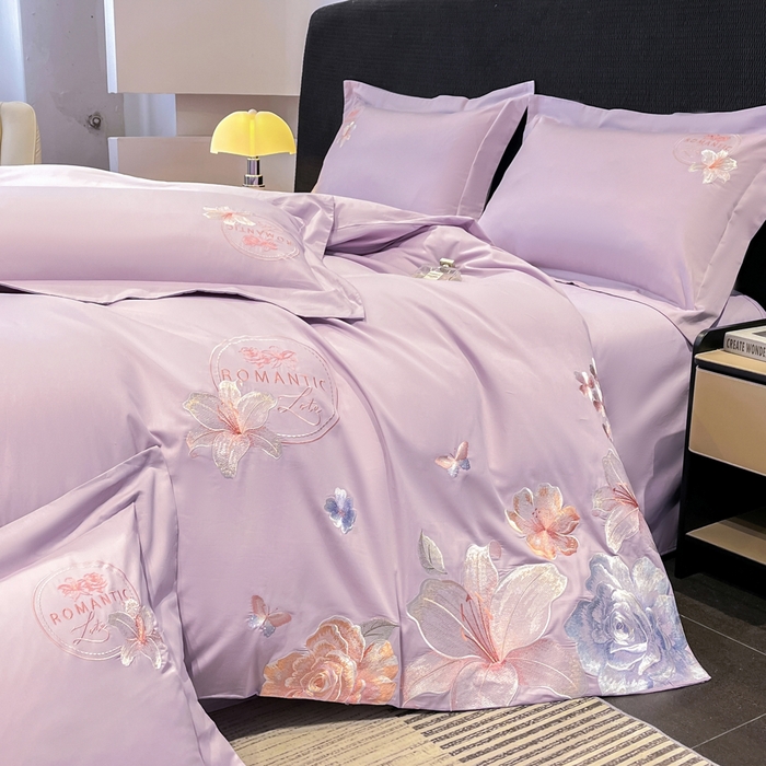 91家纺网 家纺一手货源 找家纺 桃园 新款纯棉全棉长绒棉刺绣绣花四件套  高端礼盒-倾城系列 倾城-香芋紫