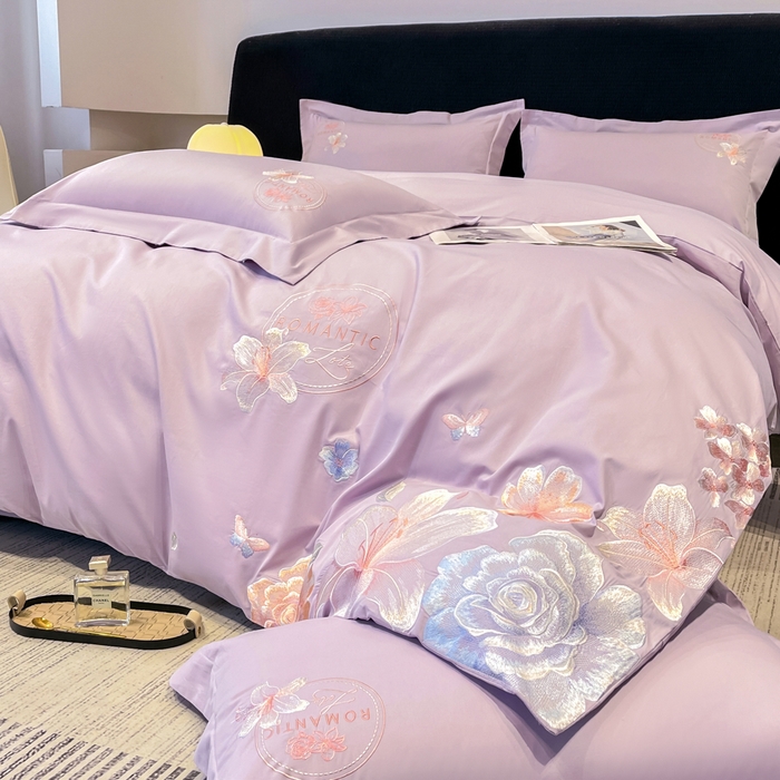 91家纺网 家纺一手货源 找家纺 桃园 新款纯棉全棉长绒棉刺绣绣花四件套  高端礼盒-倾城系列 倾城-香芋紫