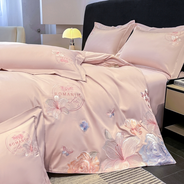 91家纺网 家纺一手货源 找家纺 桃园 新款纯棉全棉长绒棉刺绣绣花四件套  高端礼盒-倾城系列 倾城-轻奢粉