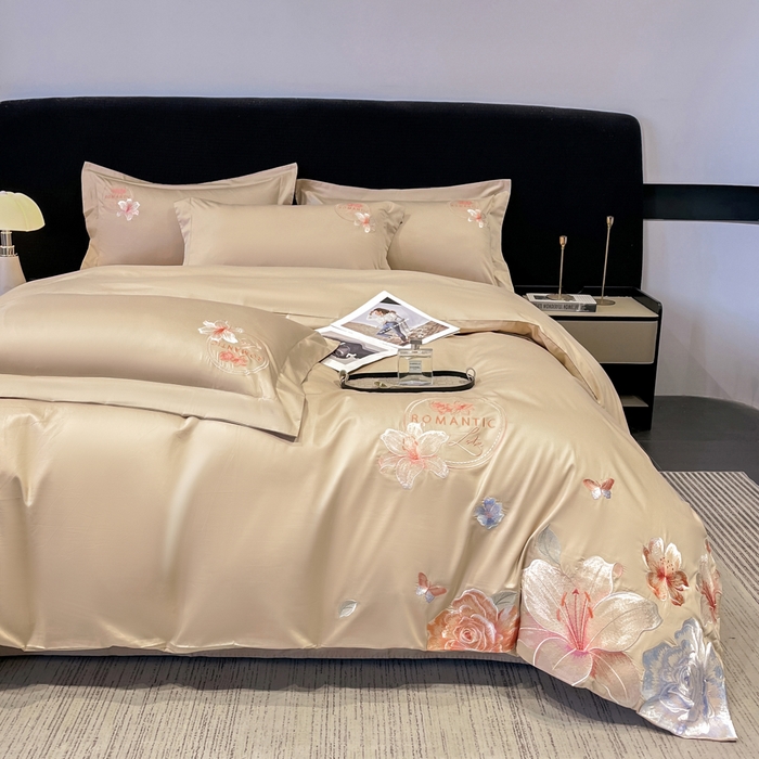 91家纺网 家纺一手货源 找家纺 桃园 新款纯棉全棉长绒棉刺绣绣花四件套  高端礼盒-倾城系列 倾城-香槟