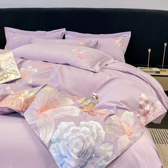 91家纺网 家纺一手货源 找家纺 桃园 新款纯棉全棉长绒棉刺绣绣花四件套  高端礼盒-倾城系列 倾城-香芋紫