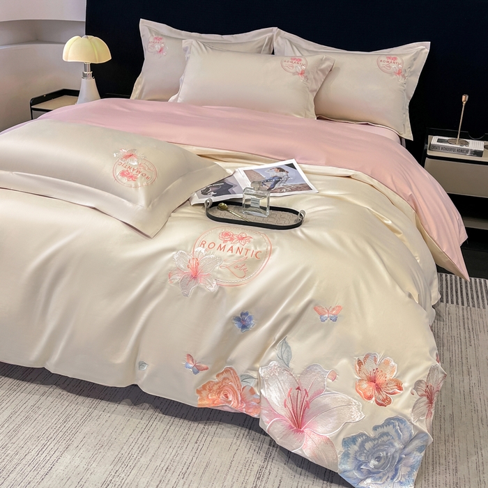 91家纺网 家纺一手货源 找家纺 桃园 新款纯棉全棉长绒棉刺绣绣花四件套  高端礼盒-倾城系列 倾城-白粉