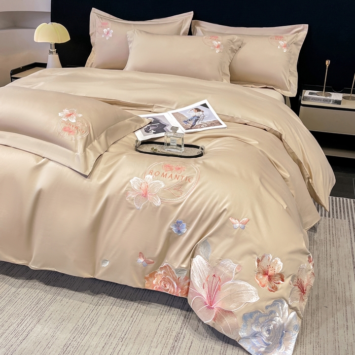 91家纺网 家纺一手货源 找家纺 桃园 新款纯棉全棉长绒棉刺绣绣花四件套  高端礼盒-倾城系列 倾城-香槟