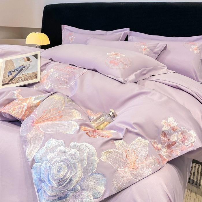 91家纺网 家纺一手货源 找家纺 桃园 新款纯棉全棉长绒棉刺绣绣花四件套  高端礼盒-倾城系列 倾城-香芋紫