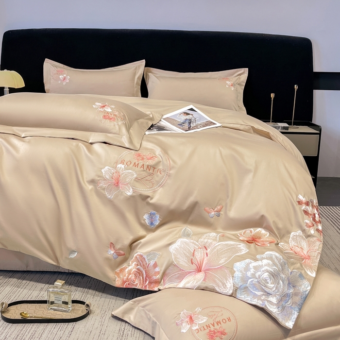 91家纺网 家纺一手货源 找家纺 桃园 新款纯棉全棉长绒棉刺绣绣花四件套  高端礼盒-倾城系列 倾城-香槟