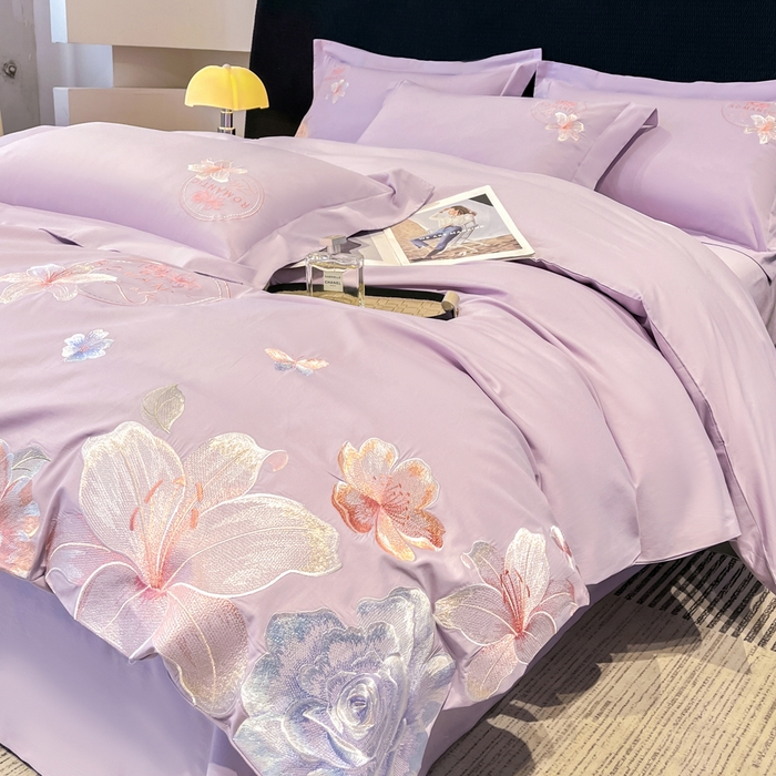 91家纺网 家纺一手货源 找家纺 桃园 新款纯棉全棉长绒棉刺绣绣花四件套  高端礼盒-倾城系列 倾城-香芋紫