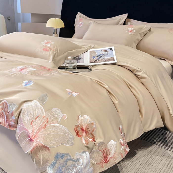 91家纺网 家纺一手货源 找家纺 桃园 新款纯棉全棉长绒棉刺绣绣花四件套  高端礼盒-倾城系列 倾城-香槟