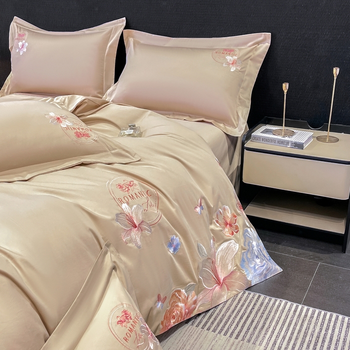 91家纺网 家纺一手货源 找家纺 桃园 新款纯棉全棉长绒棉刺绣绣花四件套  高端礼盒-倾城系列 倾城-香槟