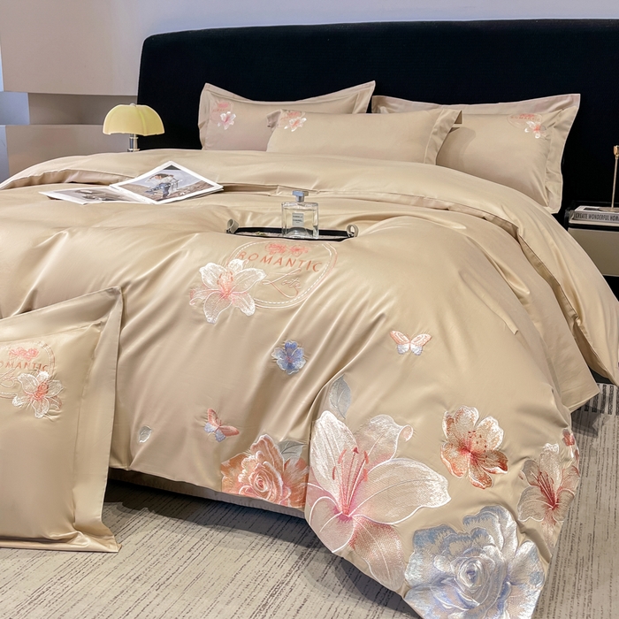 桃园 新款纯棉全棉长绒棉刺绣绣花四件套  高端礼盒-倾城系列 倾城-香槟