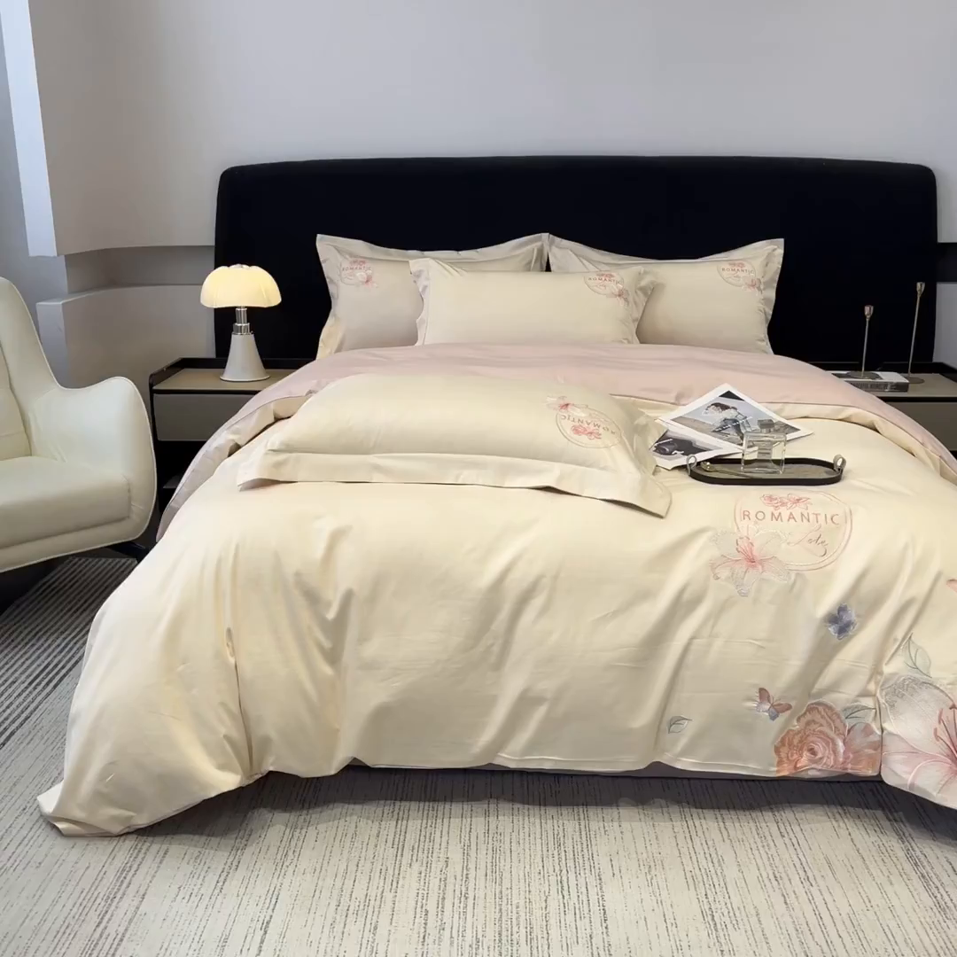 91家纺网 家纺一手货源 找家纺 （总）桃园 新款纯棉全棉长绒棉刺绣绣花四件套  高端礼盒-倾城系列