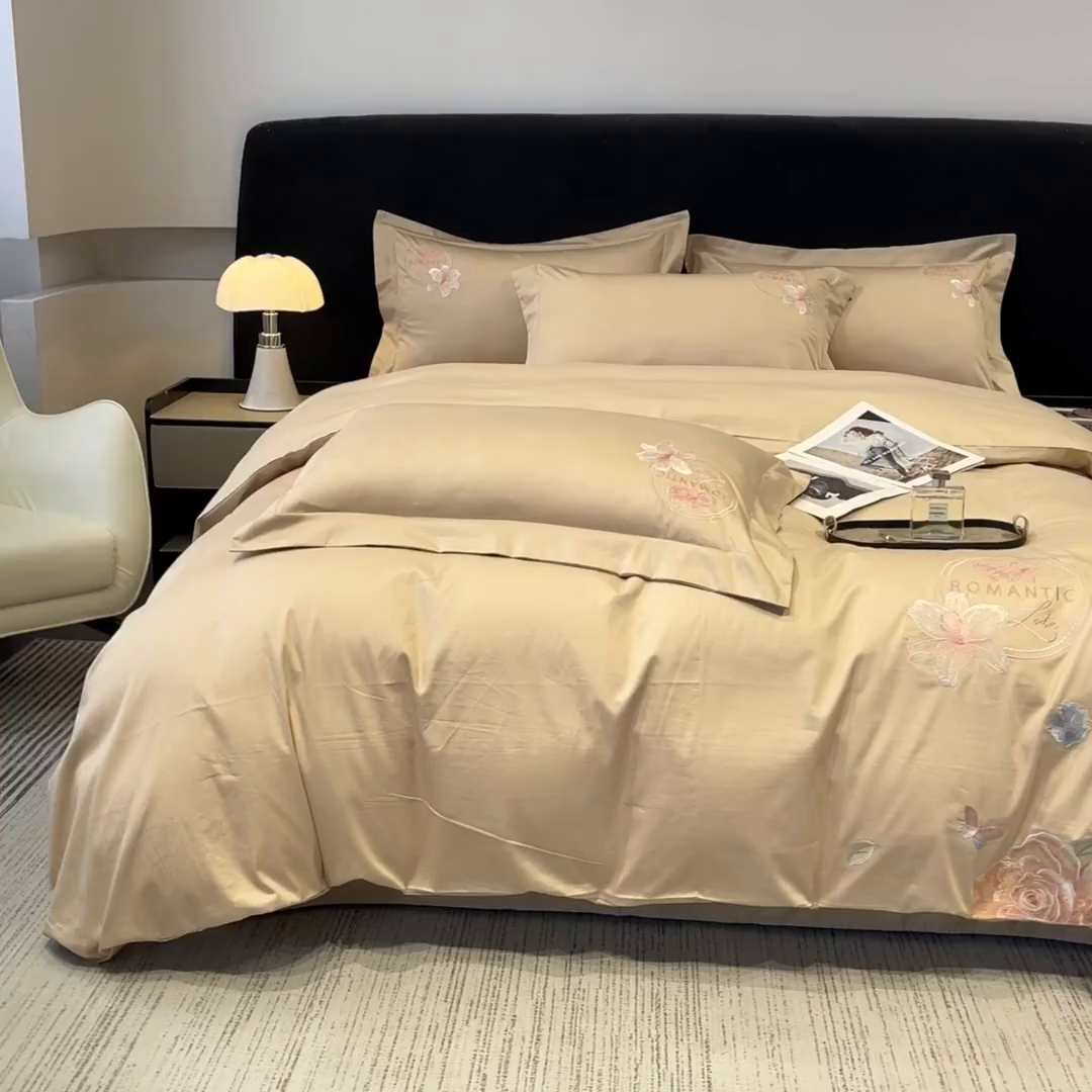 91家纺网 家纺一手货源 找家纺 桃园 新款纯棉全棉长绒棉刺绣绣花四件套  高端礼盒-倾城系列 倾城-香槟