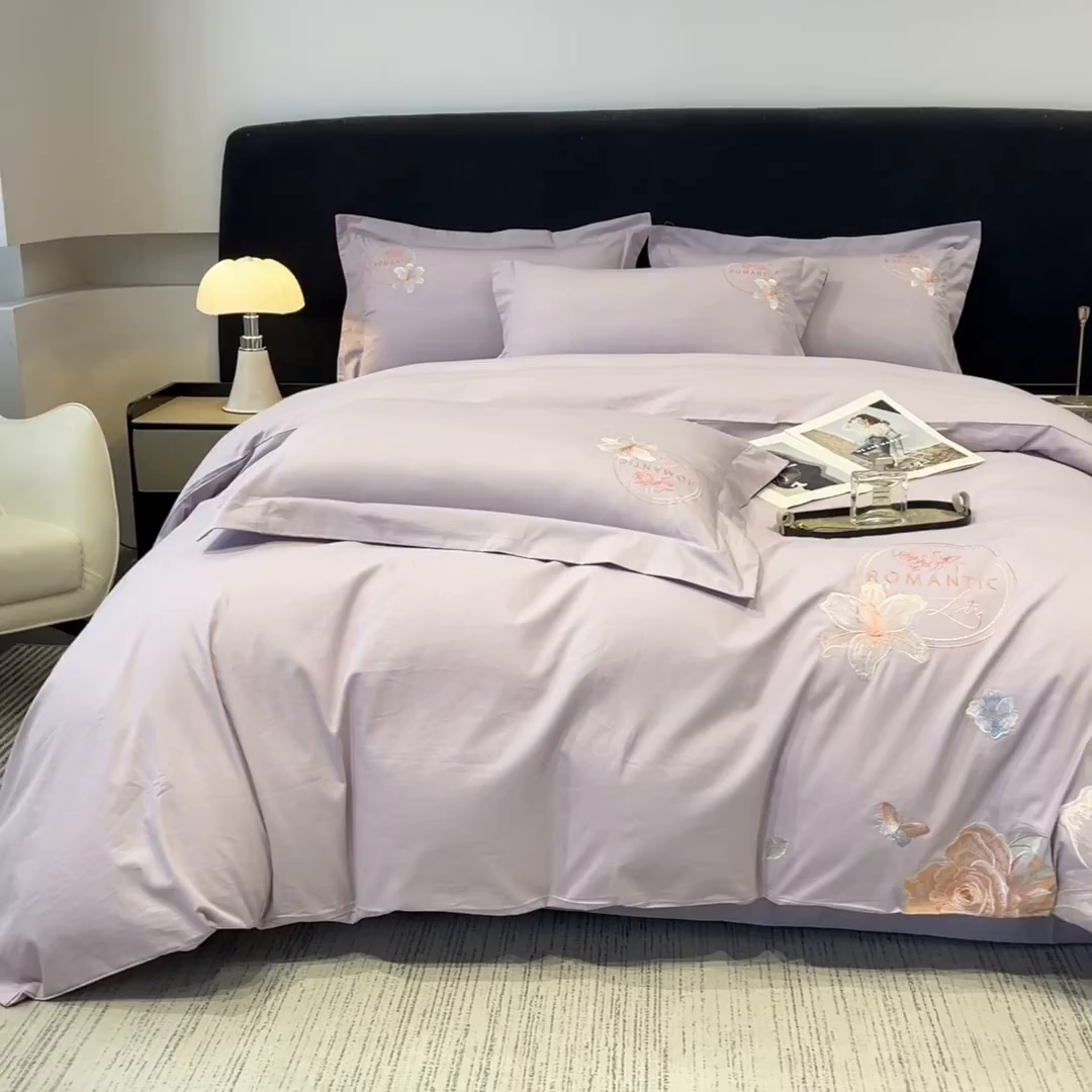 91家纺网 家纺一手货源 找家纺 桃园 新款纯棉全棉长绒棉刺绣绣花四件套  高端礼盒-倾城系列 倾城-香芋紫