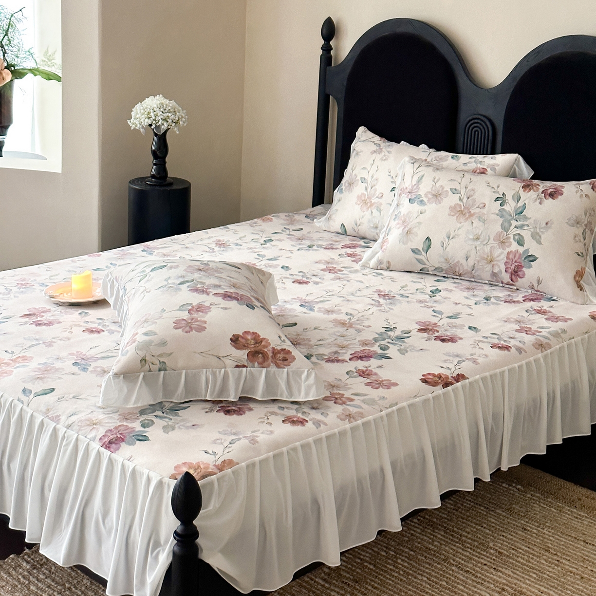 91家纺网 家纺一手货源 找家纺 （总）三味舒屋 2026新款法式花庭系列冰丝席床裙款凉席席子