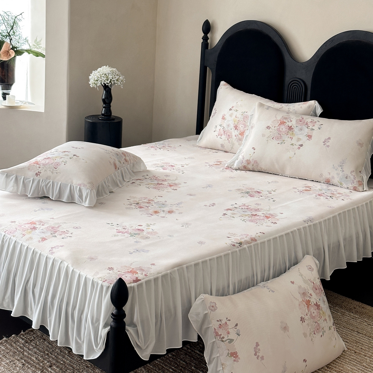 91家纺网 家纺一手货源 找家纺 （总）三味舒屋 2026新款法式花庭系列冰丝席床裙款凉席席子