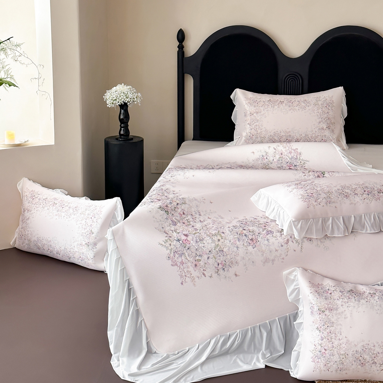 91家纺网 家纺一手货源 找家纺 三味舒屋 2026新款法式花庭系列冰丝席床裙款凉席席子 莫妮卡