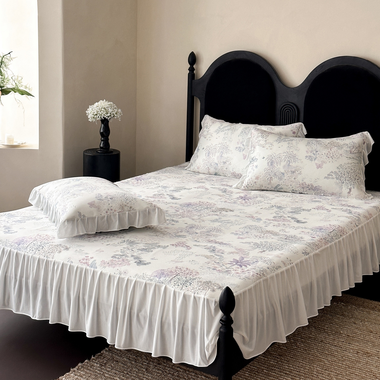 91家纺网 家纺一手货源 找家纺 三味舒屋 2026新款法式花庭系列冰丝席床裙款凉席席子 圣托里里