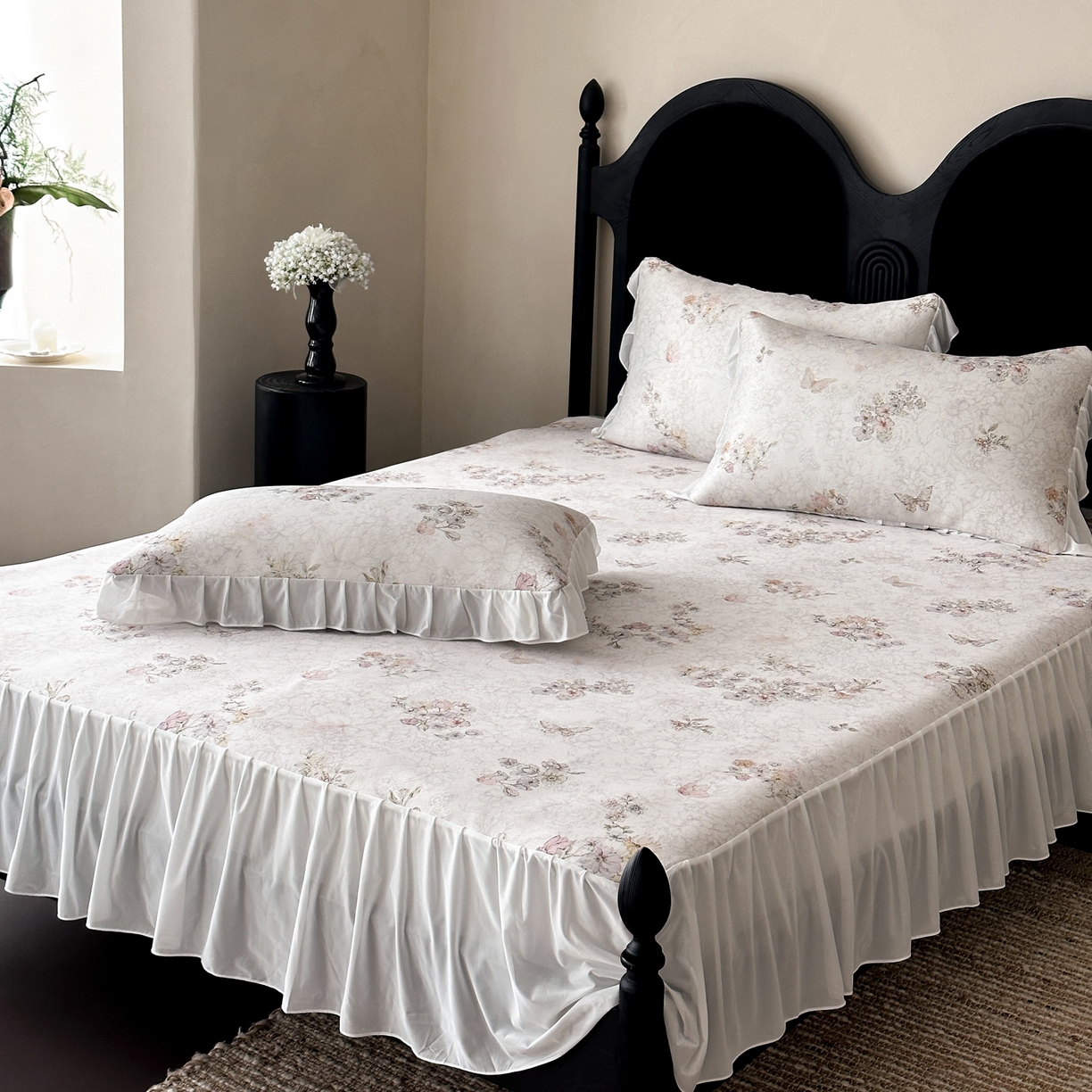 91家纺网 家纺一手货源 找家纺 三味舒屋 2026新款法式花庭系列冰丝席床裙款凉席席子 娜塔莎