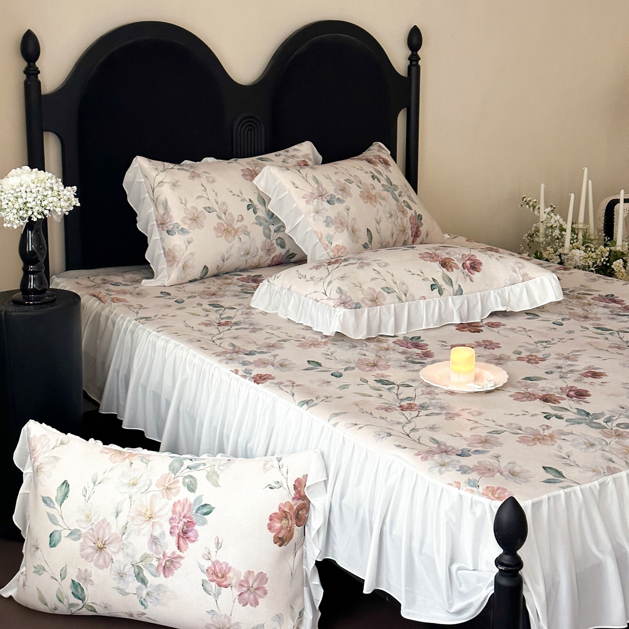 91家纺网 家纺一手货源 找家纺 三味舒屋 2026新款法式花庭系列冰丝席床裙款凉席席子 瑰丽庄园