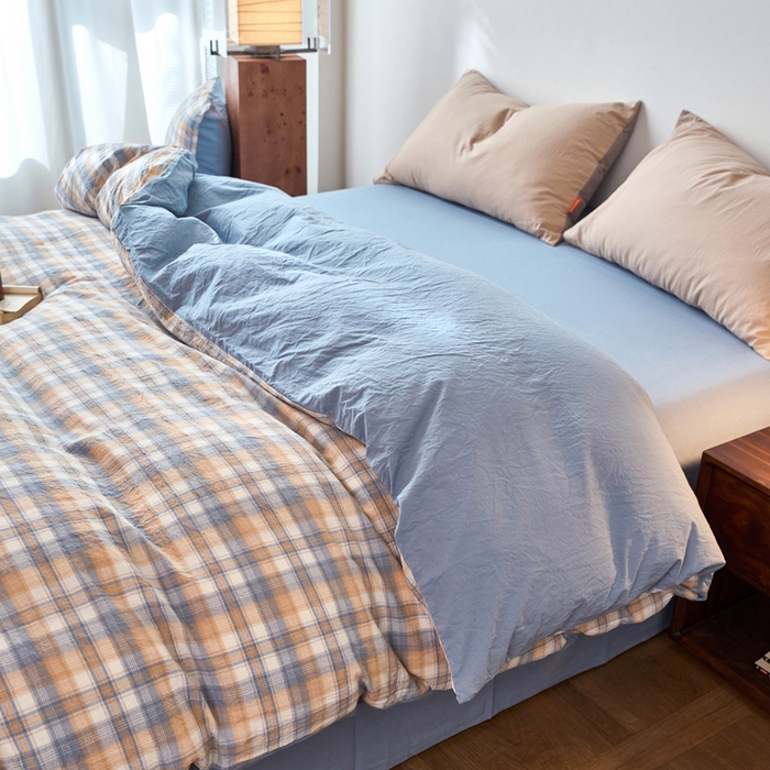 91家纺网 家纺一手货源 找家纺 春皖家纺 2026春夏新款全棉纯棉水洗棉单被套被套单件单品被套 翠竹-蓝格