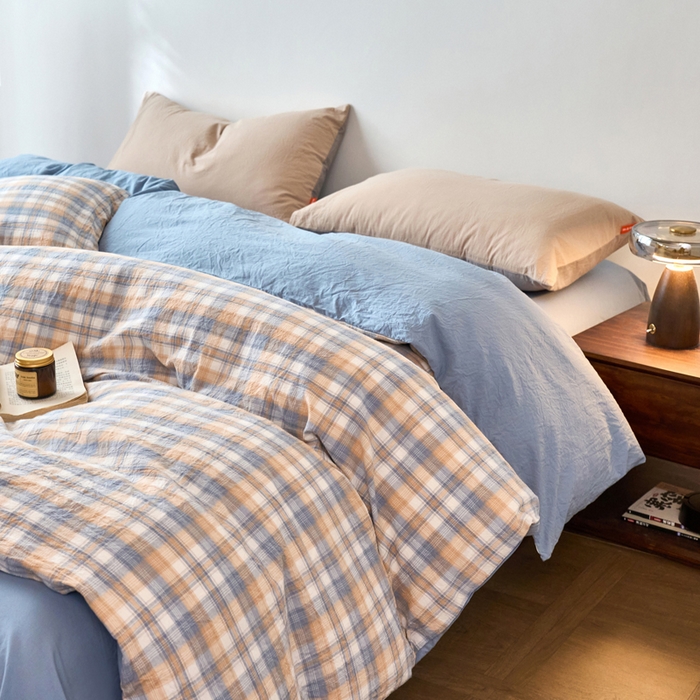 91家纺网 家纺一手货源 找家纺 春皖家纺 2026春夏新款全棉纯棉水洗棉单被套被套单件单品被套 翠竹-蓝格