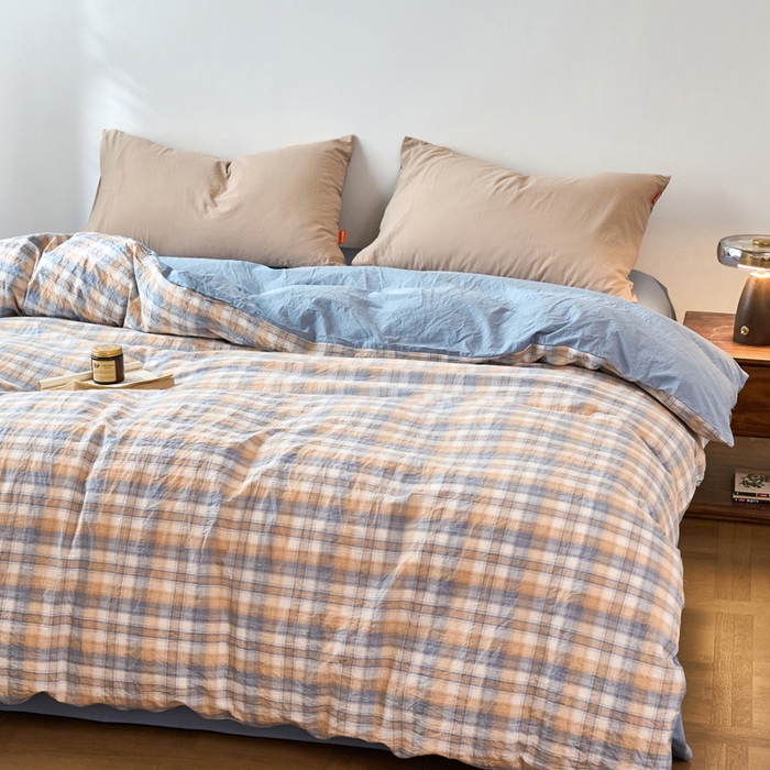 91家纺网 家纺一手货源 找家纺 春皖家纺 2026春夏新款全棉纯棉水洗棉单被套被套单件单品被套 翠竹-蓝格