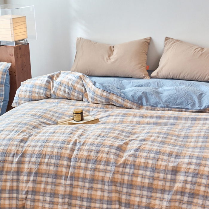 91家纺网 家纺一手货源 找家纺 春皖家纺 2026春夏新款全棉纯棉水洗棉单被套被套单件单品被套 翠竹-蓝格