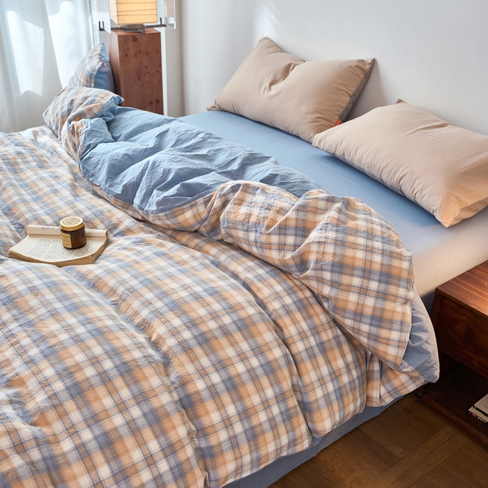 91家纺网 家纺一手货源 找家纺 春皖家纺 2026春夏新款全棉纯棉水洗棉单被套被套单件单品被套 翠竹-蓝格