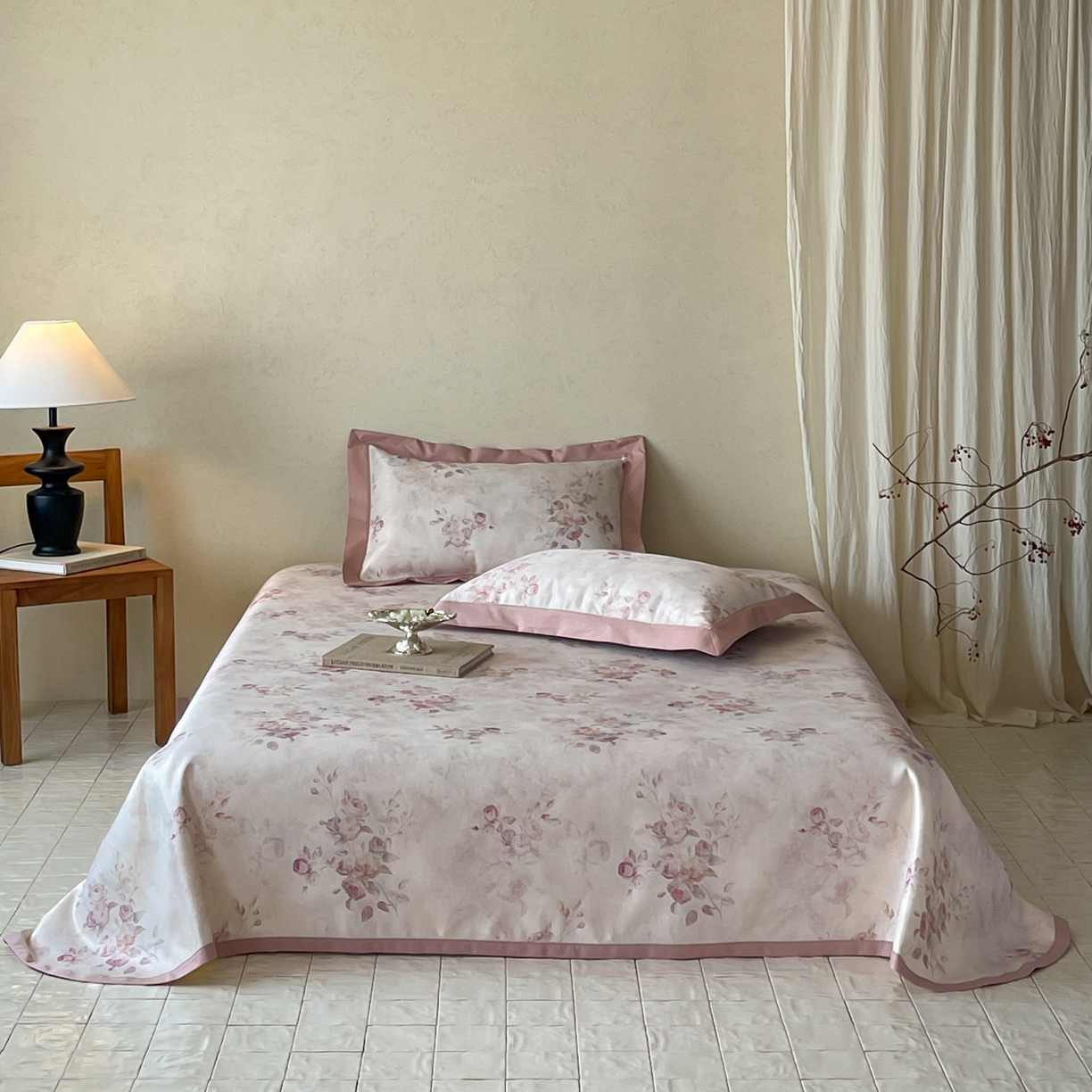 91家纺网 家纺一手货源 找家纺 三味舒屋 2026新款慕奢系列床单冰丝席凉席席子 粉黛