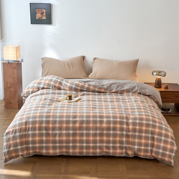 春皖家纺 2026春夏新款全棉纯棉水洗棉单被套被套单件单品被套 栗木-咖格