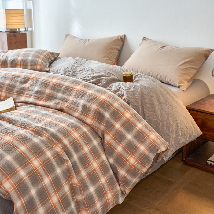 91家纺网 家纺一手货源 找家纺 春皖家纺 2026春夏新款全棉纯棉水洗棉单被套被套单件单品被套 栗木-咖格