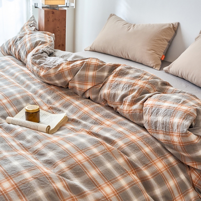 91家纺网 家纺一手货源 找家纺 春皖家纺 2026春夏新款全棉纯棉水洗棉单被套被套单件单品被套 栗木-咖格